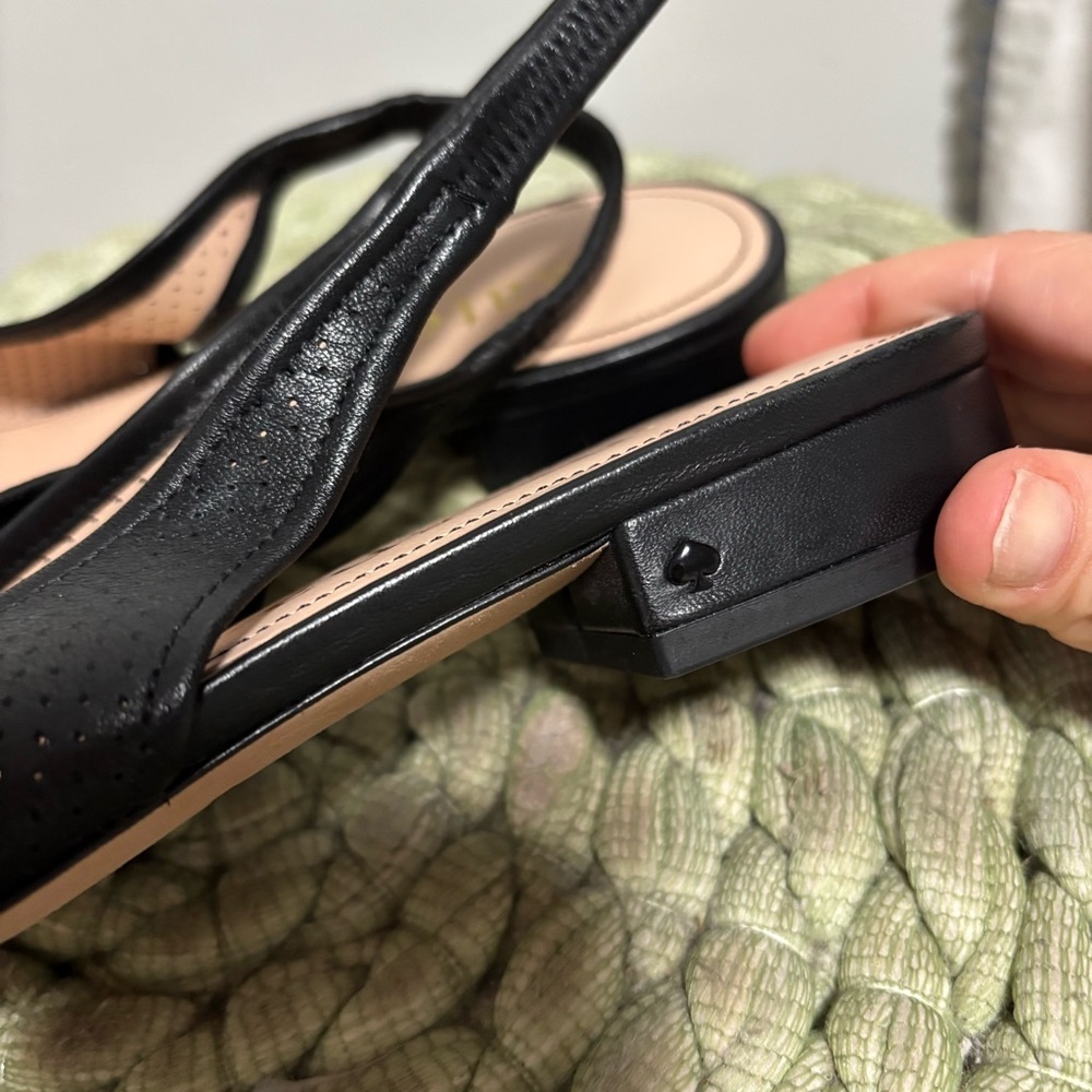 NEW Kate Spade Veronica Black Leather Point Toe Slingback Flats Size 7.5 - Picture 7 of 10